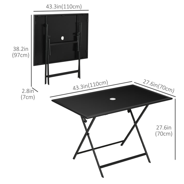Black Foldable Dining Table with Umbrella Hole