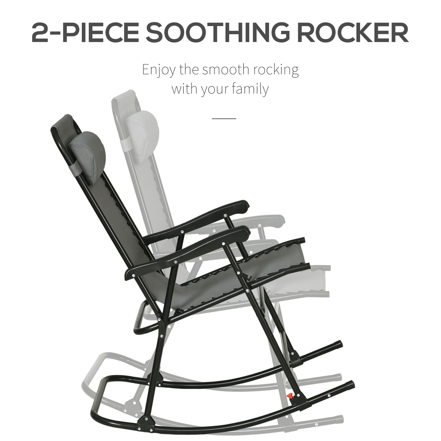 2pc Patio Foldable Rocking Chair Set w/ Breathable Mesh Seat & Backrest, Headrest for Park, Backyard, Garden, Grey