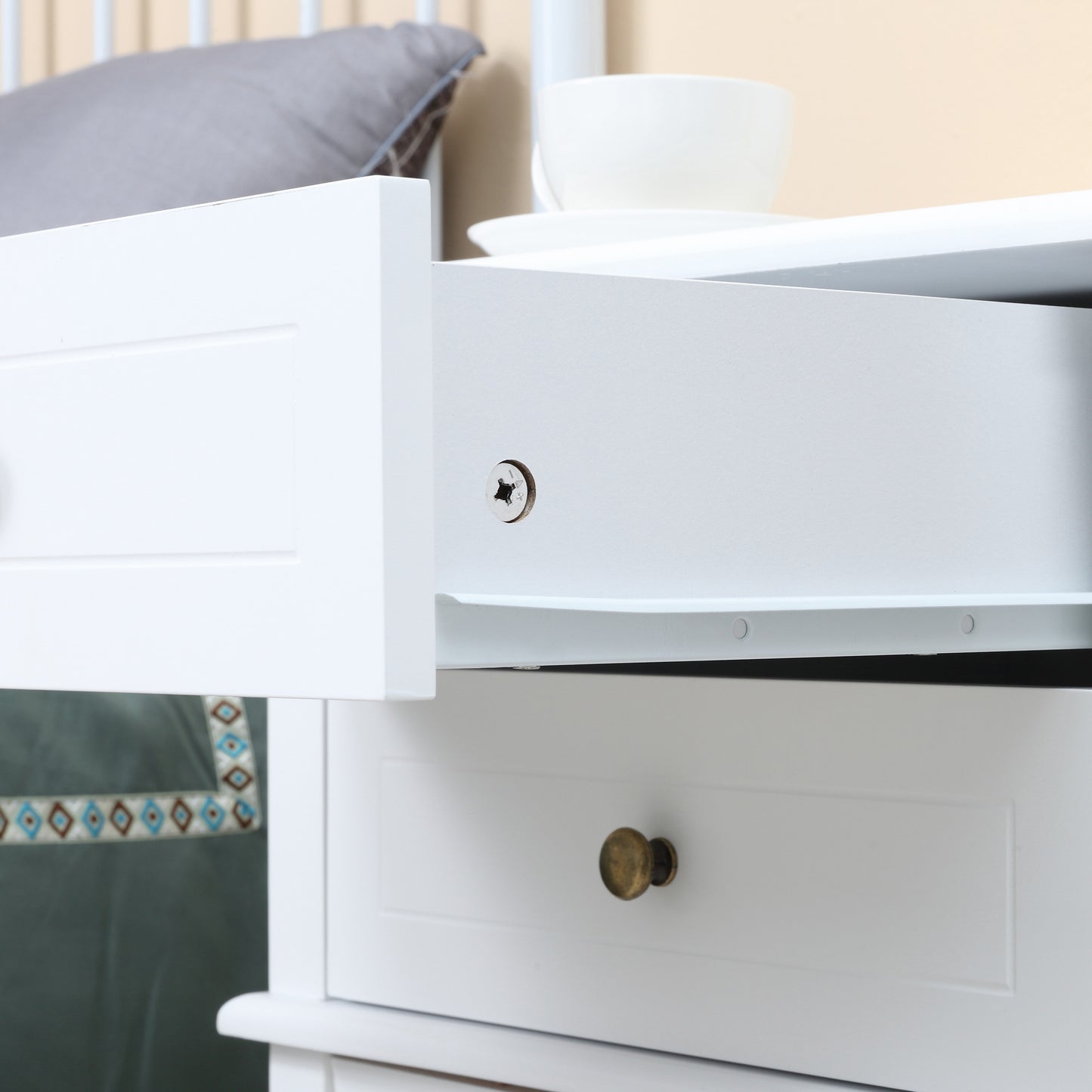 Modern Sofa Side Table, Accent End Table with Drawers and Storage Shelf, Nightstand for Bedroom Living Room, White