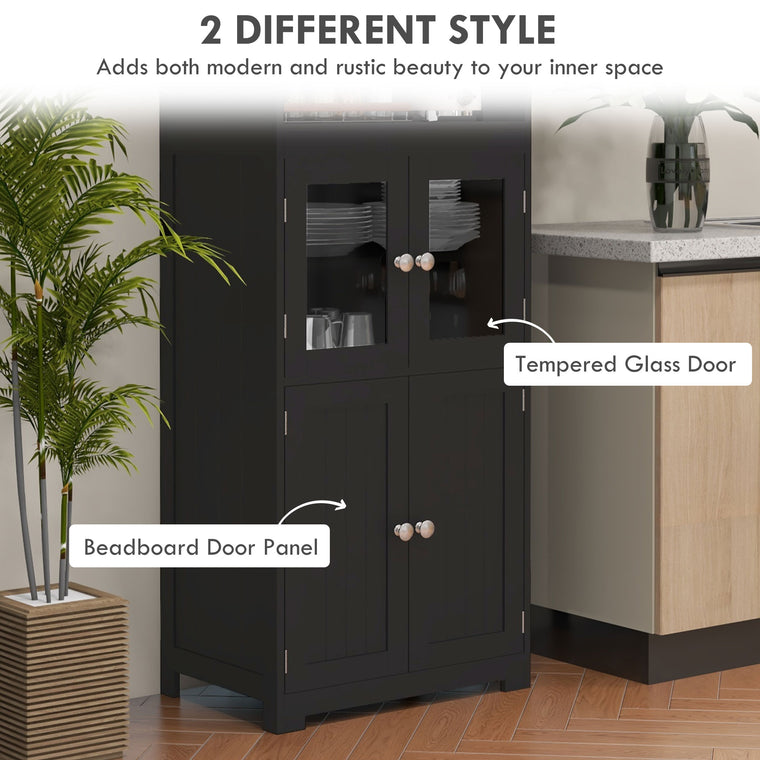 63" Buffet with Hutch and 4 Doors - Black
