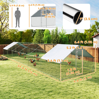 39.4' x 9.8' Metal Chicken Coop with Water & UV Protection