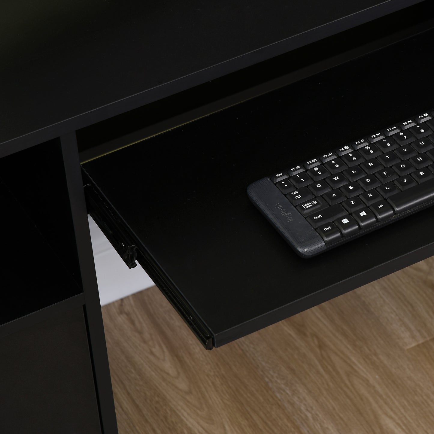 57" Computer Desk with Drawers, Home Office Desk with Keyboard Tray, Open Shelves and Lockable Drawer, Writing Workstation for Study, Black