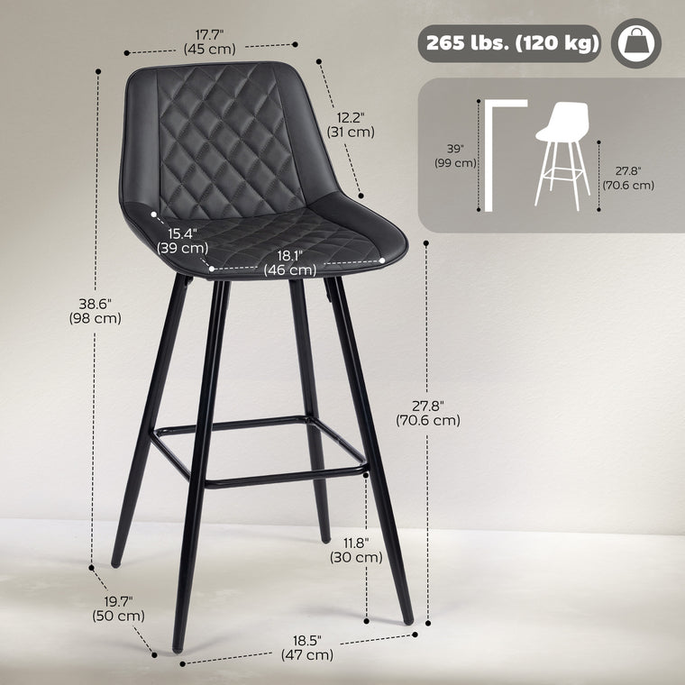 27.75" PU Leather Counter Bar Stools Set of 2