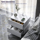 Bedside Table with Charging Station and LED Light Modern Nightstand with USB Ports AC Outlets Drawers Remote, White