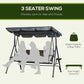 3-Seat Patio Swing Chair, Outdoor Canopy Swing Glider with Adjustable Shade, Grey