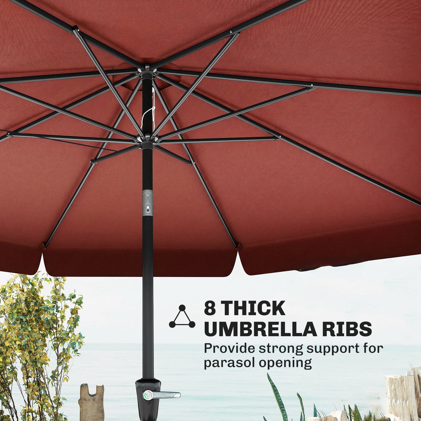8.5 ft Outdoor Market Table Umbrella, Round Patio Umbrella with Tilt and Crank for Garden, Backyard, Deck, Wine Red