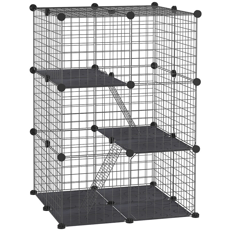 Black 39-Panel Portable Wire Bunny Hutch with Ramps