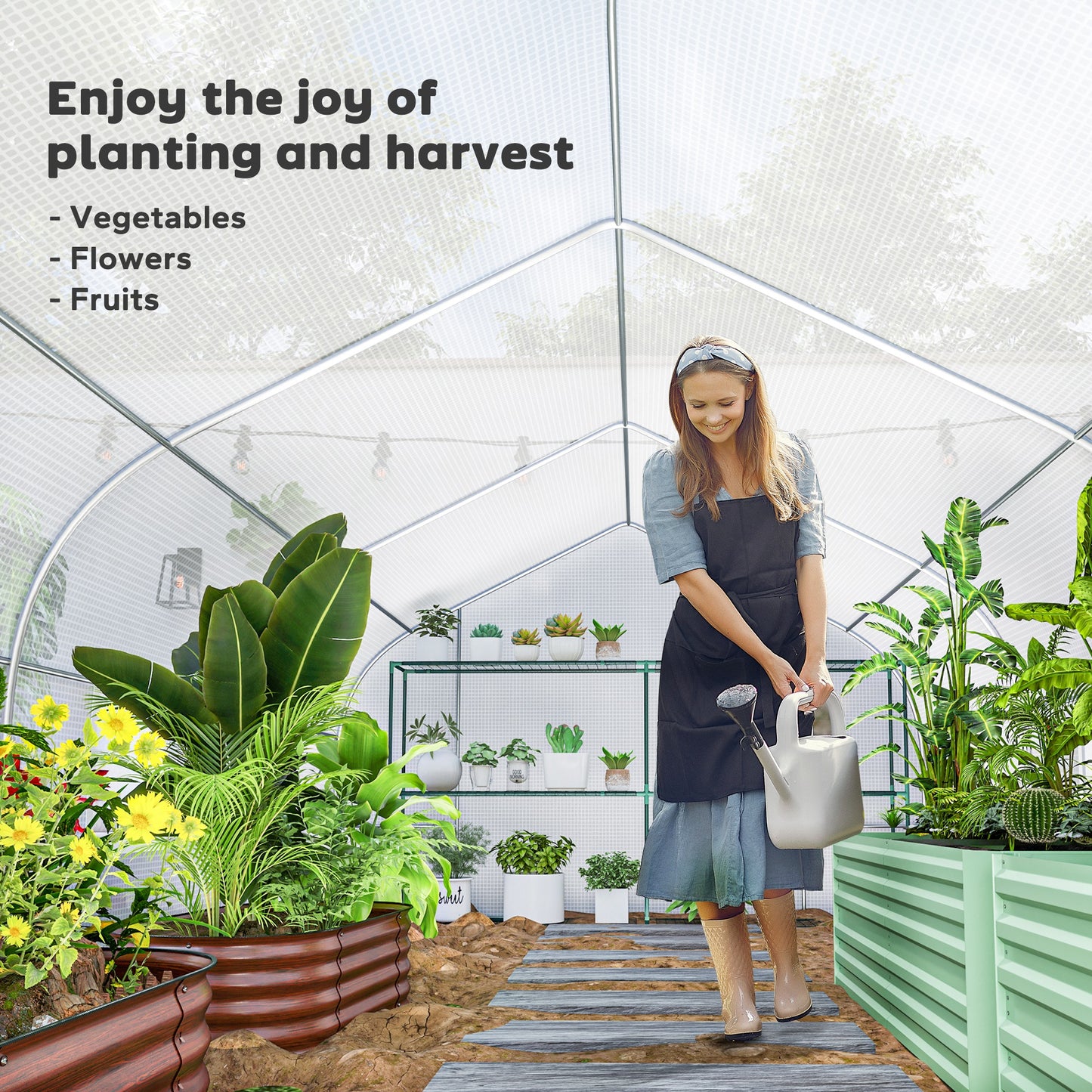 20x10x7ft Walk-in Steeple Greenhouse Outdoor Backyard Plant Seed Growth Tunnel Shed Warm House with 2 Anchor Way White