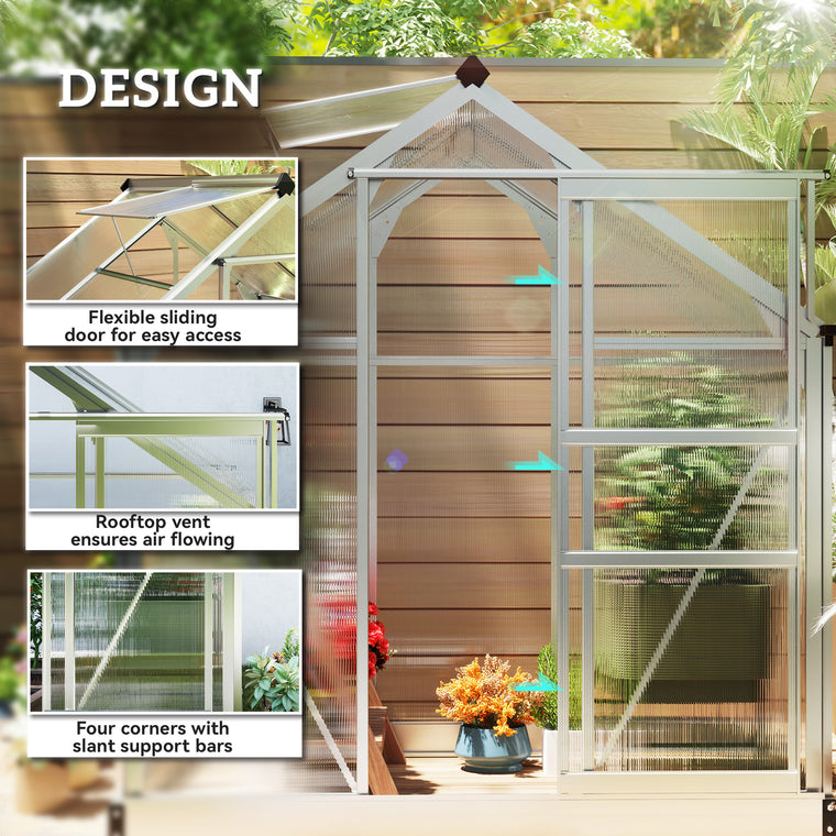 6' x 4' x 6.6' Silver Polycarbonate Greenhouse with Rain Gutter