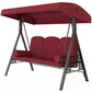 Outdoor Patio 3-Person Steel Canopy Cushioned Seat Bench Swing with Included Side Trays & Padded Comfort, Wine Red