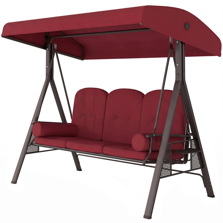 3-Person Steel Canopy Bench Swing with Side Trays