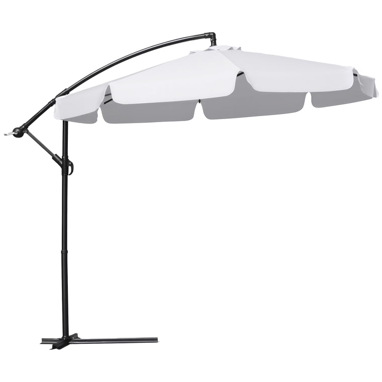 9FT White Cantilever Umbrella with Cross Base & 8 Ribs
