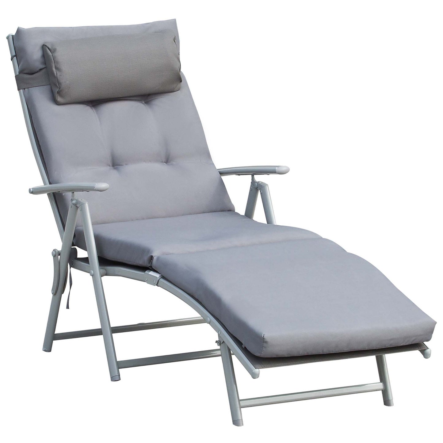 Outdoor Folding Chaise Lounge Chair Recliner with Portable Design, Adjustable Backrest, Cushion and Headrest, Black