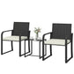 Outdoor Bistro Set, 3 Piece Wicker Patio Furniture with Mesh Seat, Glass Table, Cushions for Porch, Balcony, Cream White