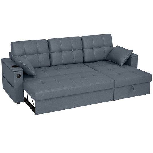 Convertible Sectional Sofa Bed, Pull Out Sleeper Sofa Couch with USB-A+C, Chaise Storage, L-Shaped Futon Couch - Dark Grey