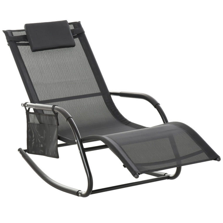 Black Rocking Sling Lounger with Removable Headrest