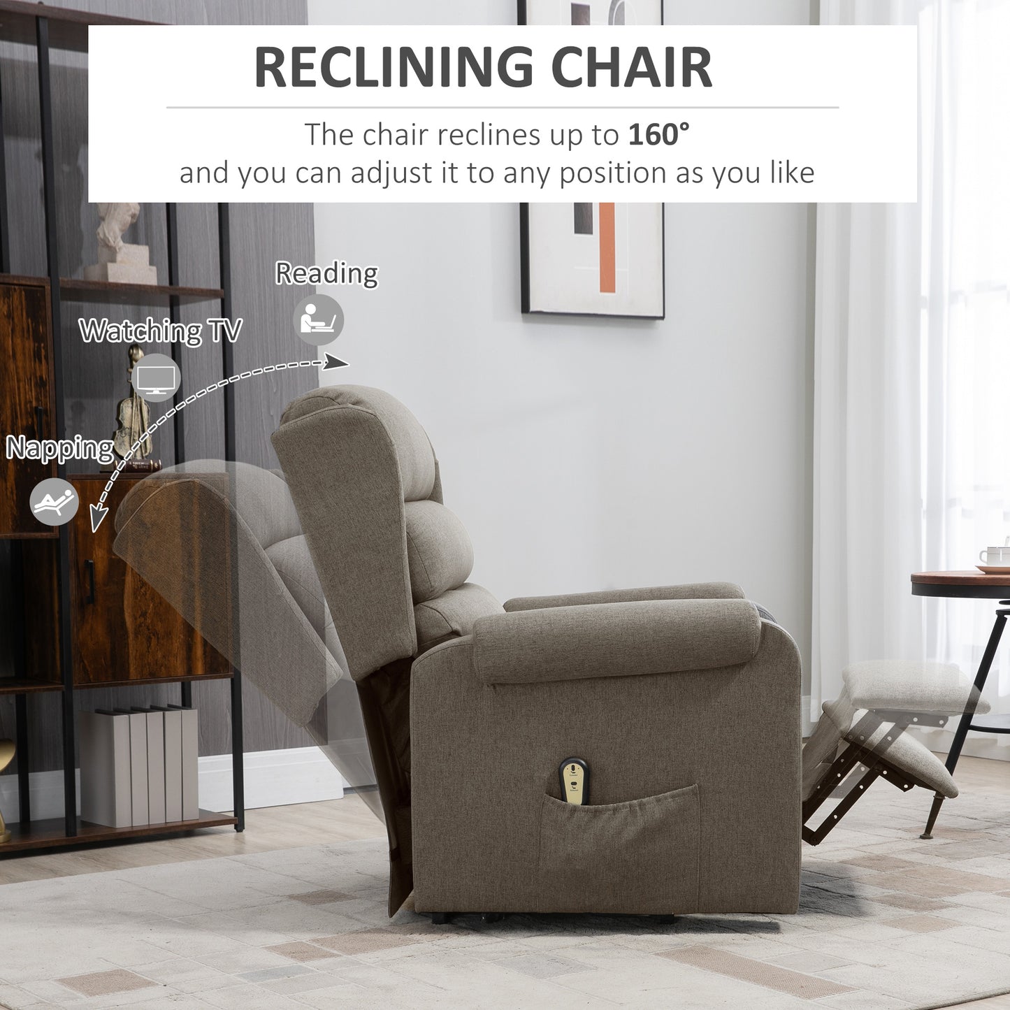 Lift Chair for Elderly, Power Chair Recliner with Footrest, Remote Control, Side Pockets for Living Room, Brown