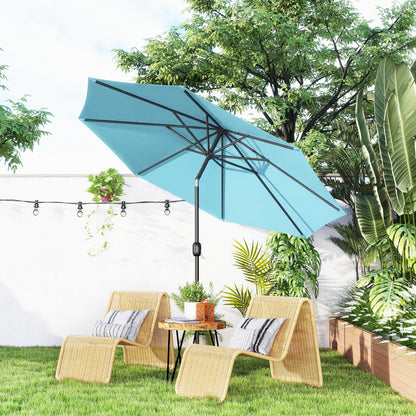 10' x 8' Sky Blue Round Market Umbrella with Crank Handle & Tilt