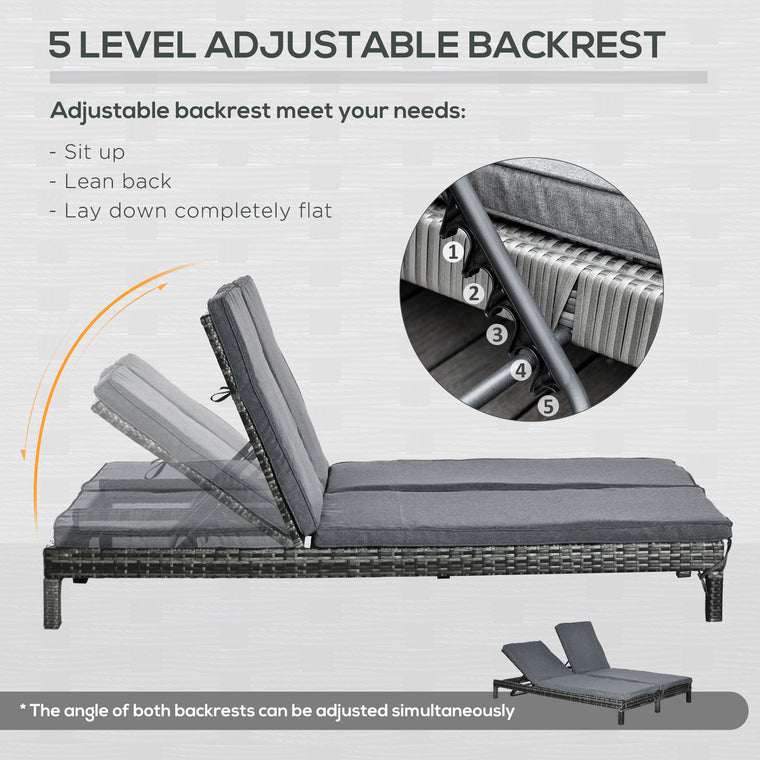 Black & Grey Wicker Double Chaise Lounge Recliner