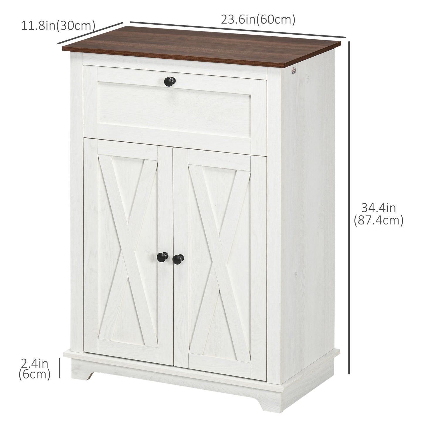 Farmhouse Sideboard Storage Cabinet with Doors and Drawer for Kitchen, Living room, 23.6" x 11.8" x 34.4", White