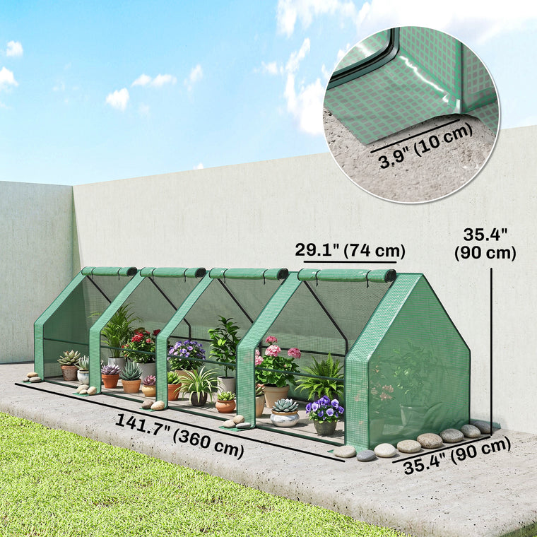 Green Portable Mini Tunnel Greenhouse with Zippered Doors