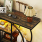4-Tier Entryway Table with Charging Station LED Lights 39" Console Table with Circle Base for Living Room, Rustic Brown