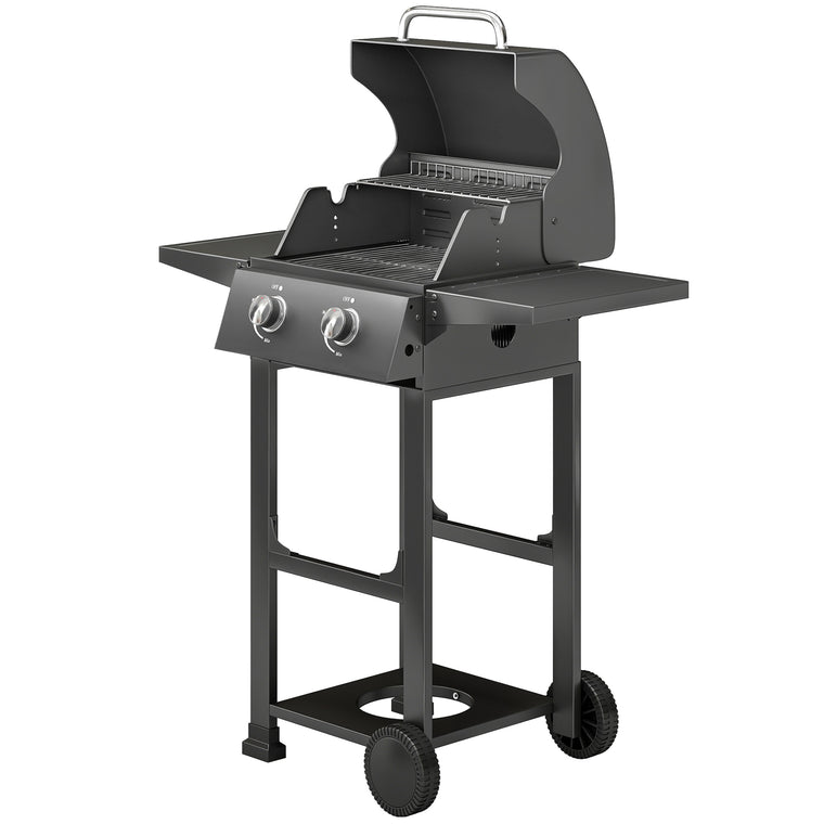 Black 2-Burner Propane Gas Grill with Side Shelves