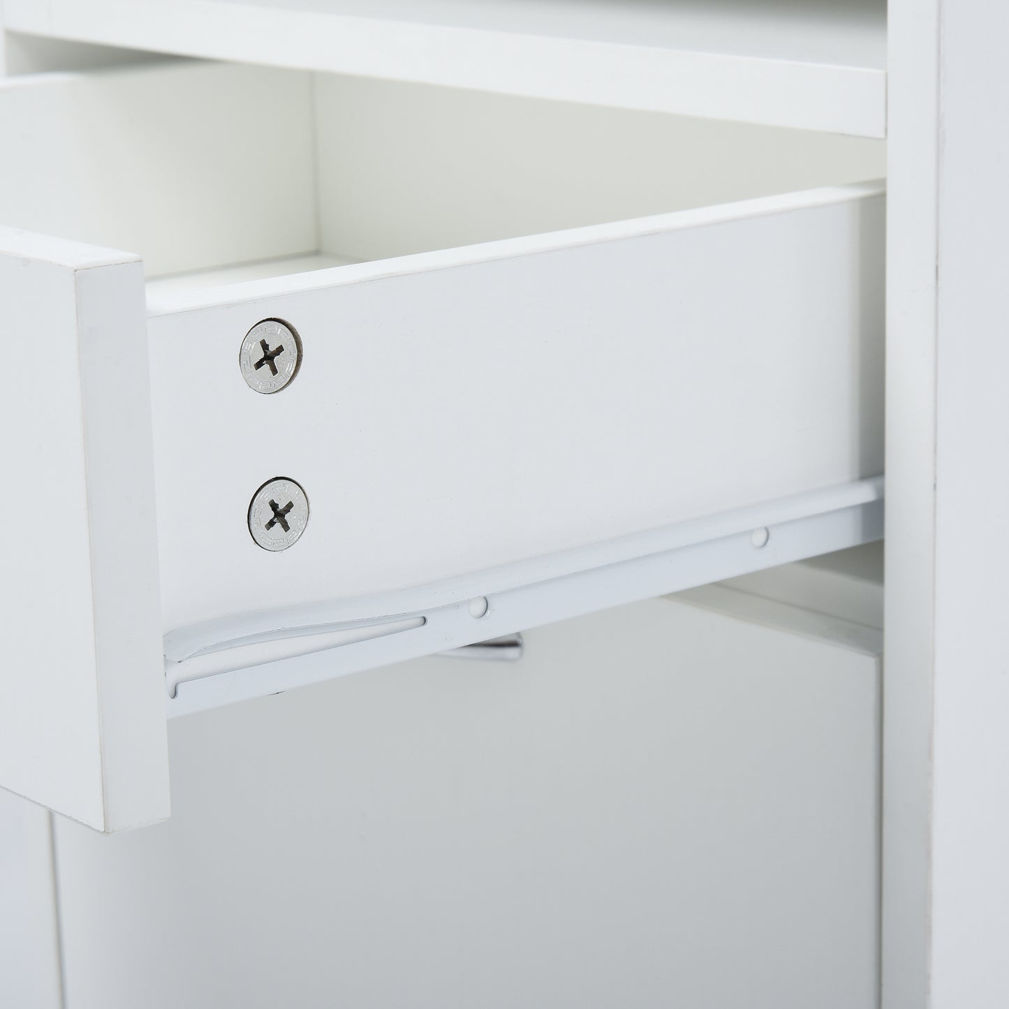 24" Small Filing Cabinet with Open Compartment, Drawer and Wheels, Home Office Storage Cabinet, White