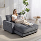 58" Chaise Lounge Indoor, Oversized Corduroy Sofa Bed with 2 Cup Holders, Pillow, Deep Seat Sleeper Couch, Dark Grey