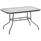 Metal Garden Dining Table with Umbrella Hole, Outdoor Patio Table with Tempered Glass Top, 47.25" x 31.5"