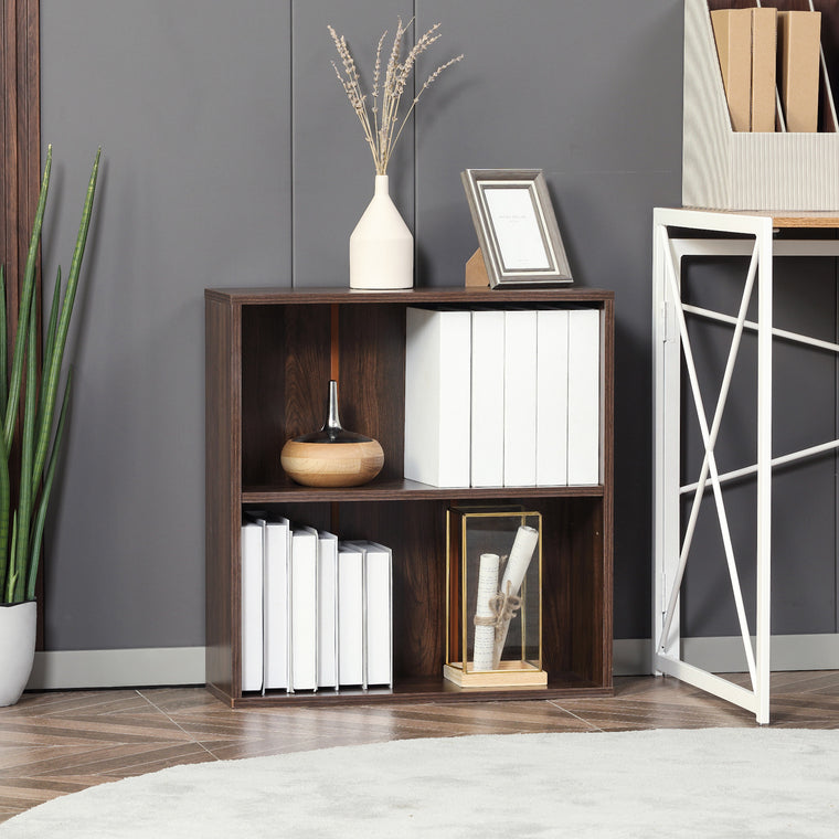 Small 2-Tier Bookshelf Storage Rack - Walnut
