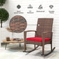 Outdoor PE Rattan Rocking Chair, Garden Glider Rocking Chair, Wicker Patio Chair Set with Armrest and Cushion, Wine Red