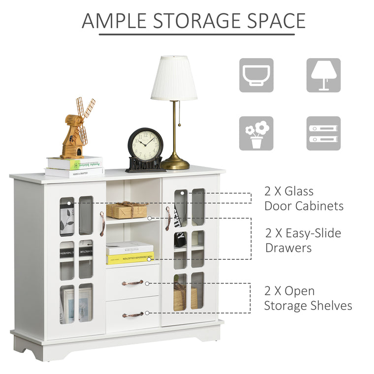 Sideboard with Glass Doors and 2 Drawers - White