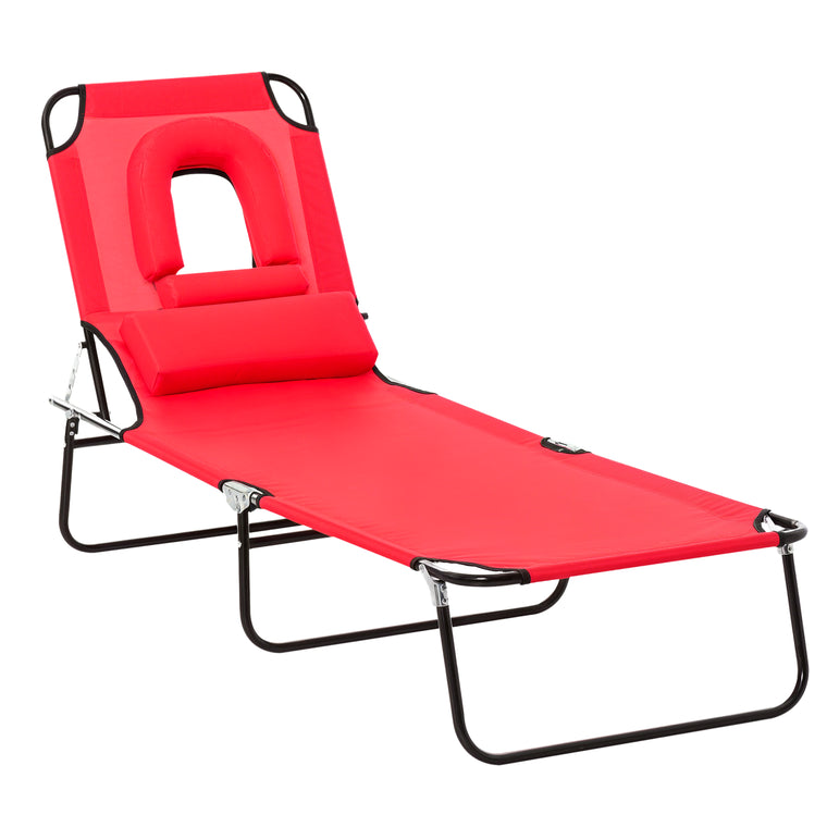 Red Folding Chaise Lounge with Face Hole and Pillow