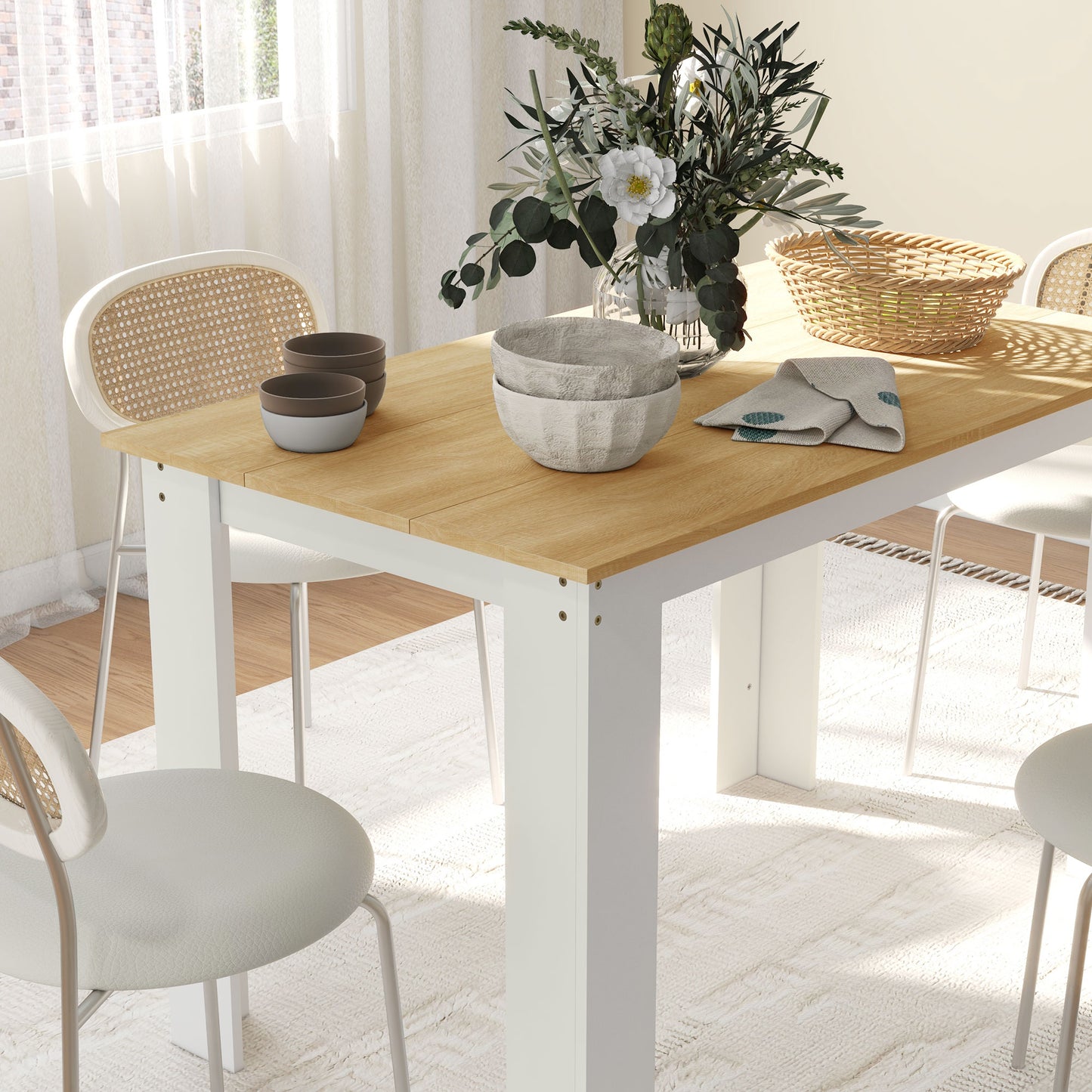 47" Kitchen Table for 4-6 People, Dining Table with Wood Effect for Dining Room, Oak