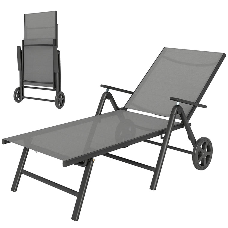 5-Level Folding Chaise Lounge with 2 Wheels