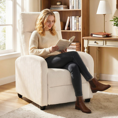 Manual Recliner Home Theater Chair with Padded Seat - Beige