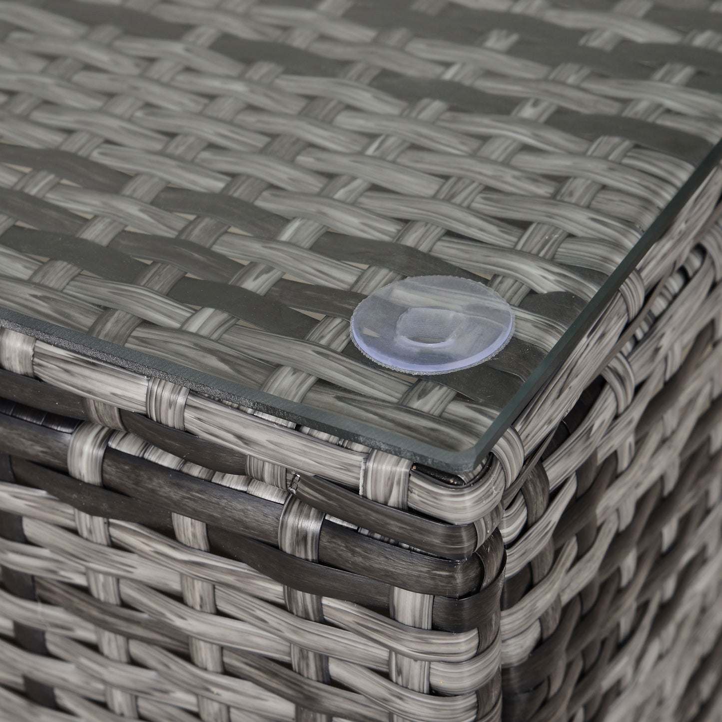 Outdoor PE Rattan Wicker Table, Patio Garden Side Table w/Glass Top for Patio, Balcony, Mixed Grey