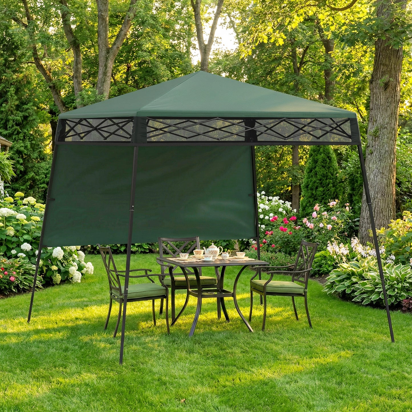 7' x 7' Green Pop-Up Canopy Tent with Backpack & Inclined Legs