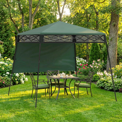 7' x 7' Green Pop-Up Canopy Tent with Backpack & Inclined Legs