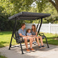 3-Person Porch Swing Chair, Patio Swing Bench with Adjustable Canopy, Removable Thicken Cushion, Black