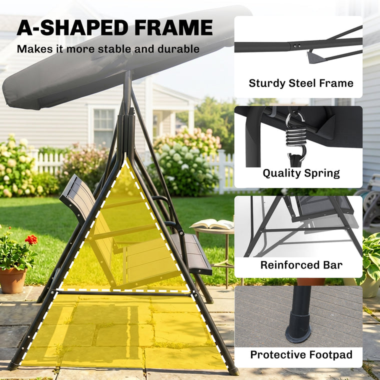 Black A-Frame Porch Swing with Adjustable Canopy