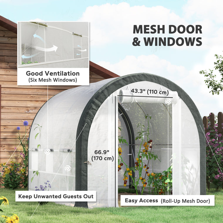 Tunnel Greenhouse with Mesh Door & Windows