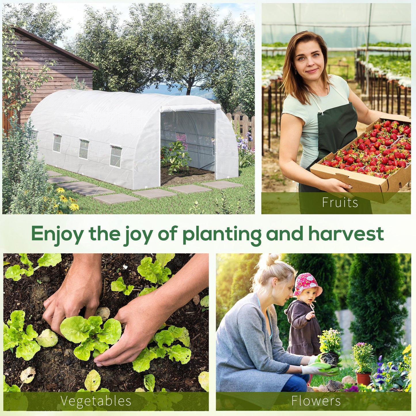 20x10x7ft Heavy Duty Tunnel Walk-in Greenhouse Outdoor Backyard Seed Plant Vegetables Grow Warm House White