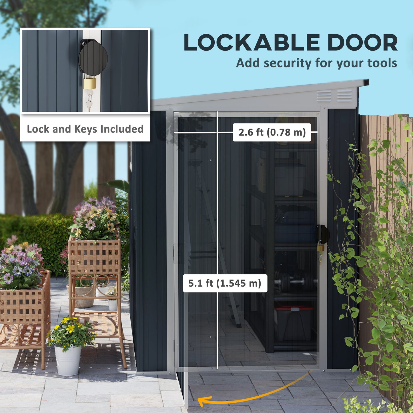 Outdoor Storage Shed, Metal Garden Shed with Window, 2 Vents and Lockable Door for Backyard, Garden, Patio