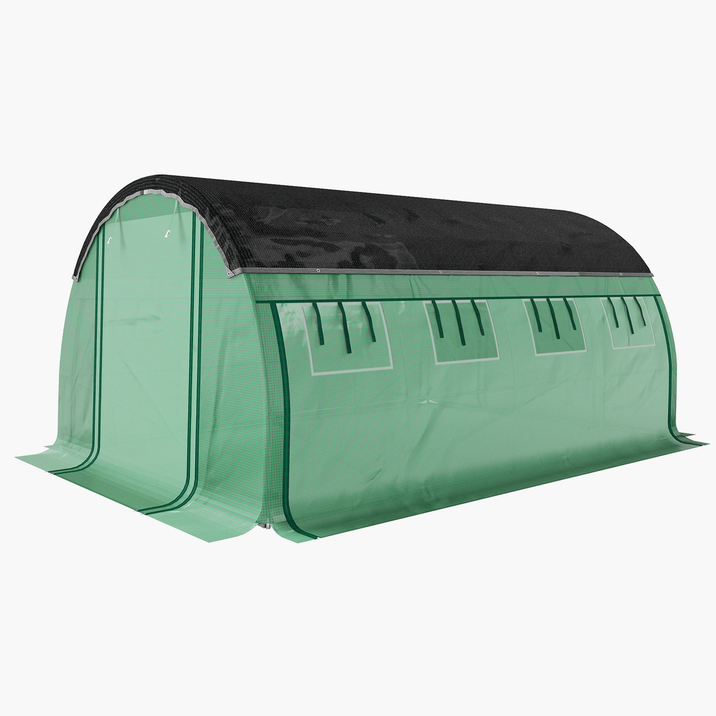 Walk-in Tunnel Greenhouse, Plant Hot House with Sunshade Net, Roll-up Mesh Sidewalls, 2 Doors