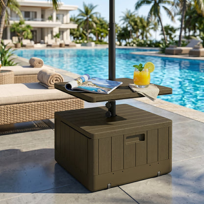 Brown Weighted Umbrella Base with Table Tray