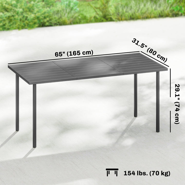 65" x 31.5" Metal Rectangular Dining Table, Slatted Top