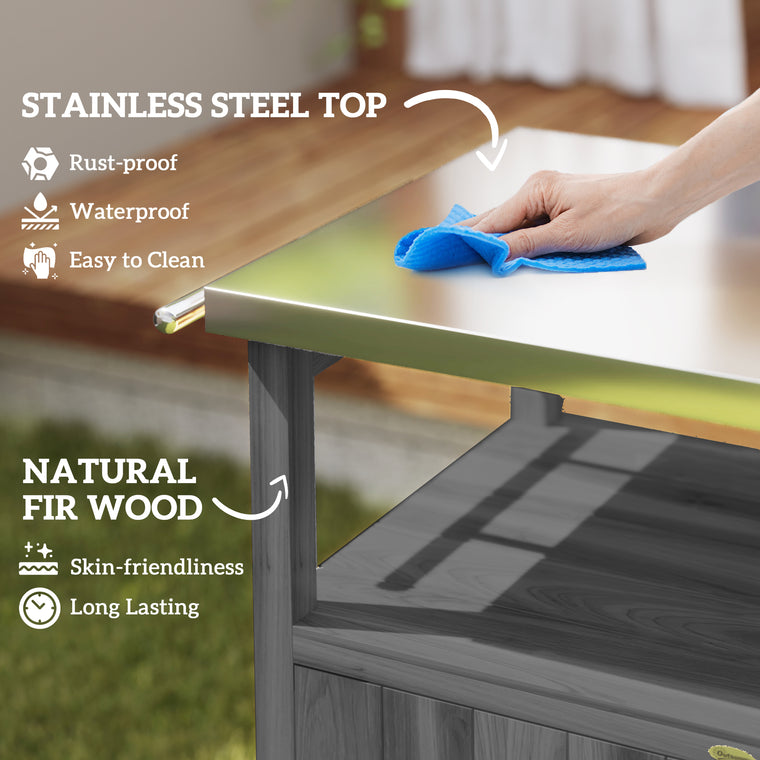 Dark Grey Grill Table with Storage Cabinet & Spice Rack