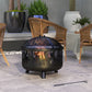 Outdoor Metal Fire Pit, 24" Round Firepit Bowl w/ Lid Grill Poker Handles for Garden, Camping, BBQ, Bonfire, Black